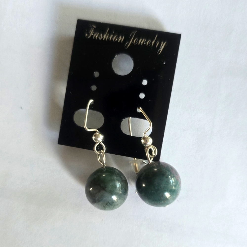 POLISHED DESIGNER CREATED DROPDANGLE  MARBLEIZED  CATS EYE EARRINGS